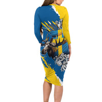 Sweden Flag Day Long Sleeve Bodycon Dress Majestic Elk Floral Nordic Heritage