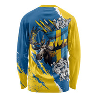 Sweden Flag Day Long Sleeve Shirt Majestic Elk Floral Nordic Heritage