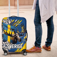 Sweden Flag Day Luggage Cover Majestic Elk Floral Nordic Heritage