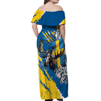 Sweden Flag Day Off Shoulder Maxi Dress Majestic Elk Floral Nordic Heritage