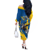 Sweden Flag Day Off The Shoulder Long Sleeve Dress Majestic Elk Floral Nordic Heritage