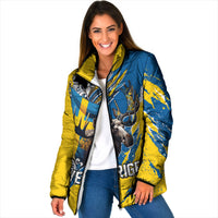 Sweden Flag Day Padded Jacket Majestic Elk Floral Nordic Heritage