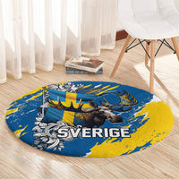 Sweden Flag Day Round Carpet Majestic Elk Floral Nordic Heritage