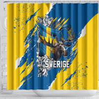 Sweden Flag Day Shower Curtain Majestic Elk Floral Nordic Heritage