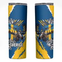Sweden Flag Day Skinny Tumbler Majestic Elk Floral Nordic Heritage