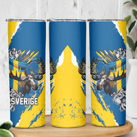 Sweden Flag Day Skinny Tumbler Majestic Elk Floral Nordic Heritage