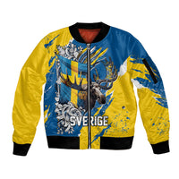 Sweden Flag Day Sleeve Zip Bomber Jacket Majestic Elk Floral Nordic Heritage