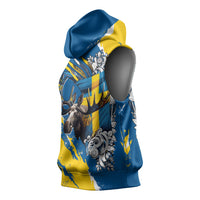 Sweden Flag Day Sleeveless Hoodie Majestic Elk Floral Nordic Heritage