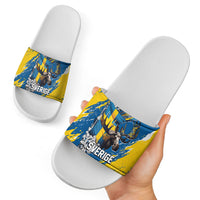 Sweden Flag Day Slide Sandals Majestic Elk Floral Nordic Heritage