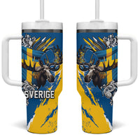 Sweden Flag Day Tumbler With Handle Majestic Elk Floral Nordic Heritage