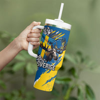 Sweden Flag Day Tumbler With Handle Majestic Elk Floral Nordic Heritage