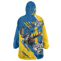 Sweden Flag Day Wearable Blanket Hoodie Majestic Elk Floral Nordic Heritage
