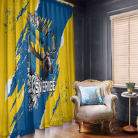 Sweden Flag Day Window Curtain Majestic Elk Floral Nordic Heritage