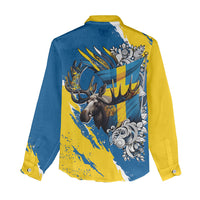 Sweden Flag Day Women Casual Shirt Majestic Elk Floral Nordic Heritage