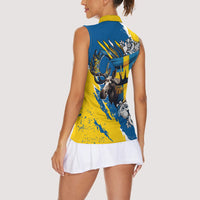 Sweden Flag Day Women Sleeveless Polo Shirt Majestic Elk Floral Nordic Heritage