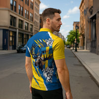 Sweden Flag Day Zipper Polo Shirt Majestic Elk Floral Nordic Heritage