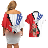 Chile Lapageria Rosea Couples Matching Off Shoulder Short Dress and Hawaiian Shirt With Flag Color - Wonder Print Shop