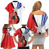 Chile Lapageria Rosea Family Matching Off Shoulder Short Dress and Hawaiian Shirt With Flag Color - Wonder Print Shop