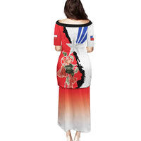 Chile Lapageria Rosea Family Matching Puletasi and Hawaiian Shirt With Flag Color - Wonder Print Shop