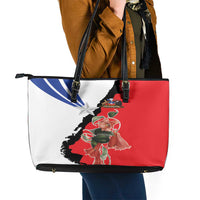 Chile Lapageria Rosea Leather Tote Bag With Flag Color - Wonder Print Shop
