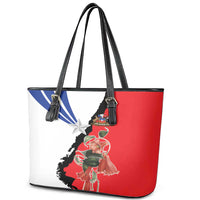 Chile Lapageria Rosea Leather Tote Bag With Flag Color - Wonder Print Shop