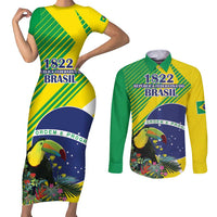 Custom Brazil Independence Day Couples Matching Short Sleeve Bodycon Dress and Long Sleeve Button Shirt Toco Toucan Ordem e Progresso - Wonder Print Shop