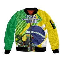 Custom Brazil Independence Day Sleeve Zip Bomber Jacket Toco Toucan Ordem e Progresso - Wonder Print Shop