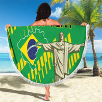 Custom Brazil Happy Independence Day Beach Blanket Cristo Redentor Flag Style - Wonder Print Shop