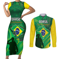 Custom Brazil Happy Independence Day Couples Matching Short Sleeve Bodycon Dress and Long Sleeve Button Shirt Cristo Redentor Flag Style - Wonder Print Shop