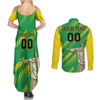 Custom Brazil Happy Independence Day Couples Matching Summer Maxi Dress and Long Sleeve Button Shirt Cristo Redentor Flag Style - Wonder Print Shop