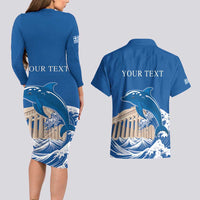 Personalized Greece Independence Day Couples Matching Long Sleeve Bodycon Dress and Hawaiian Shirt Parthenon Eleftheria i Thanatos