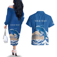 Personalized Greece Independence Day Couples Matching Off The Shoulder Long Sleeve Dress and Hawaiian Shirt Parthenon Eleftheria i Thanatos