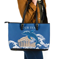 Personalized Greece Independence Day Leather Tote Bag Parthenon Eleftheria i Thanatos