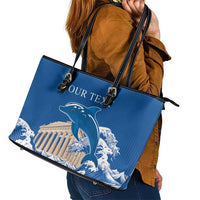 Personalized Greece Independence Day Leather Tote Bag Parthenon Eleftheria i Thanatos