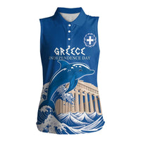 Personalized Greece Independence Day Women Sleeveless Polo Shirt Parthenon Eleftheria i Thanatos