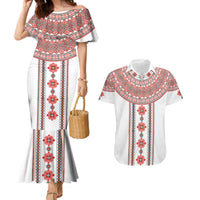 Bulgarian Embroidery Style Seamless Pattern Couples Matching Mermaid Dress and Hawaiian Shirt