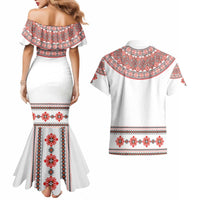 Bulgarian Embroidery Style Seamless Pattern Couples Matching Mermaid Dress and Hawaiian Shirt