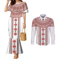 Bulgarian Embroidery Style Seamless Pattern Couples Matching Mermaid Dress and Long Sleeve Button Shirt