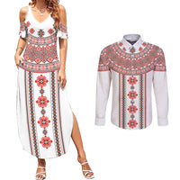 Bulgarian Embroidery Style Seamless Pattern Couples Matching Summer Maxi Dress and Long Sleeve Button Shirt