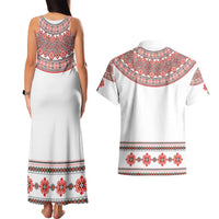 Bulgarian Embroidery Style Seamless Pattern Couples Matching Tank Maxi Dress and Hawaiian Shirt