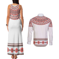 Bulgarian Embroidery Style Seamless Pattern Couples Matching Tank Maxi Dress and Long Sleeve Button Shirt