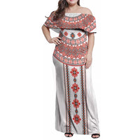 Bulgarian Embroidery Style Seamless Pattern Family Matching Off Shoulder Maxi Dress and Hawaiian Shirt
