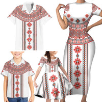 Bulgarian Embroidery Style Seamless Pattern Family Matching Short Sleeve Bodycon Dress and Hawaiian Shirt