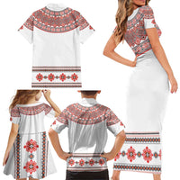 Bulgarian Embroidery Style Seamless Pattern Family Matching Short Sleeve Bodycon Dress and Hawaiian Shirt