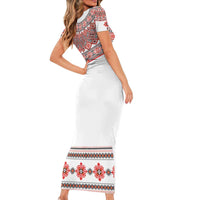 Bulgarian Embroidery Style Seamless Pattern Family Matching Short Sleeve Bodycon Dress and Hawaiian Shirt