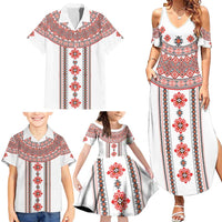Bulgarian Embroidery Style Seamless Pattern Family Matching Summer Maxi Dress and Hawaiian Shirt
