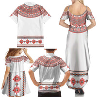 Bulgarian Embroidery Style Seamless Pattern Family Matching Summer Maxi Dress and Hawaiian Shirt