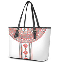 Bulgarian Embroidery Style Seamless Pattern Leather Tote Bag