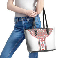 Bulgarian Embroidery Style Seamless Pattern Leather Tote Bag