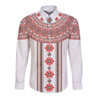 Bulgarian Embroidery Style Seamless Pattern Long Sleeve Button Shirt